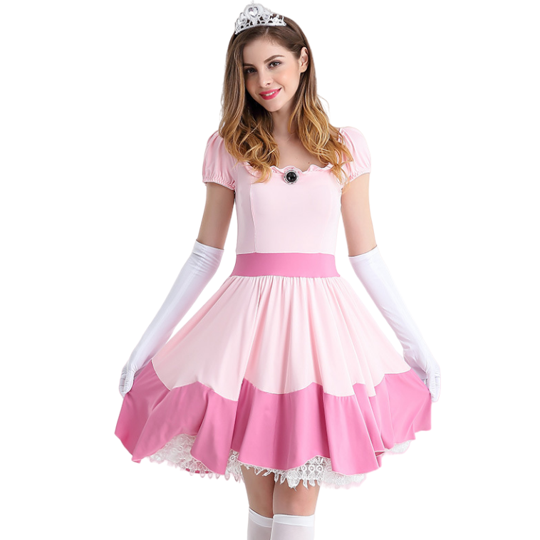 Womens Cute Princess Costume Square Neck Puff Sleeve Birthday Party Flowy Dress